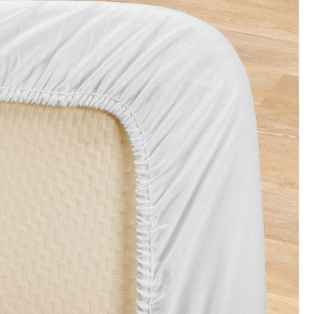 Close-up of the waterproof backing and stitching on NRS Terry Towelling Waterproof Mattress Protector mattress protector.