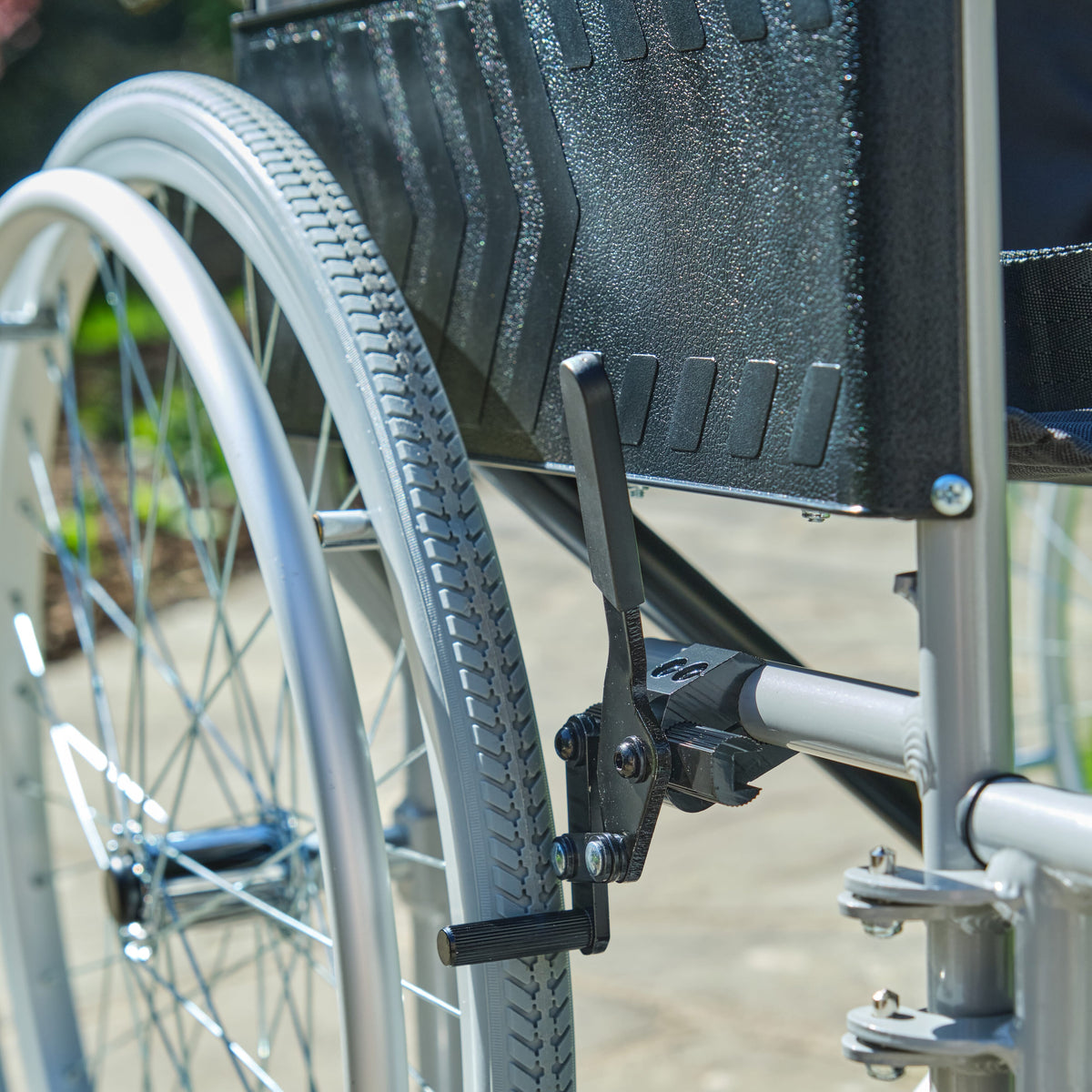 Close-up of a feature of NRS Transit-Lite Self-Propelled Wheelchair.