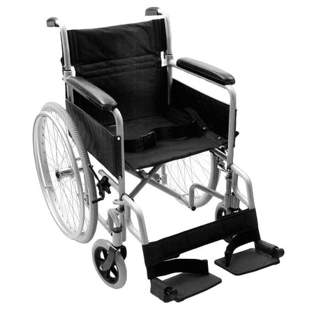 Diagram or packaging of NRS Transit-Lite Self-Propelled Wheelchair highlighting dimensions or features.