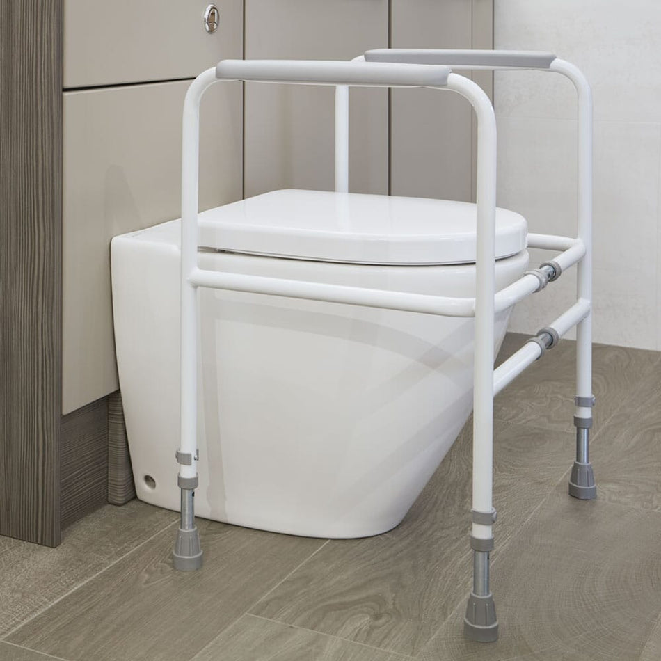 Image of NRS Width Adjustable Economy Toilet Frame on a plain background.