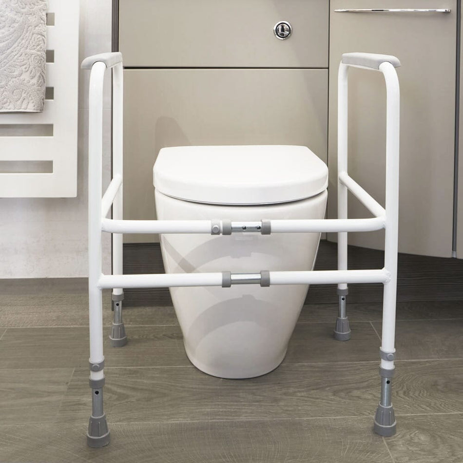 Alternative view of NRS Width Adjustable Economy Toilet Frame, showing different angle or usage.