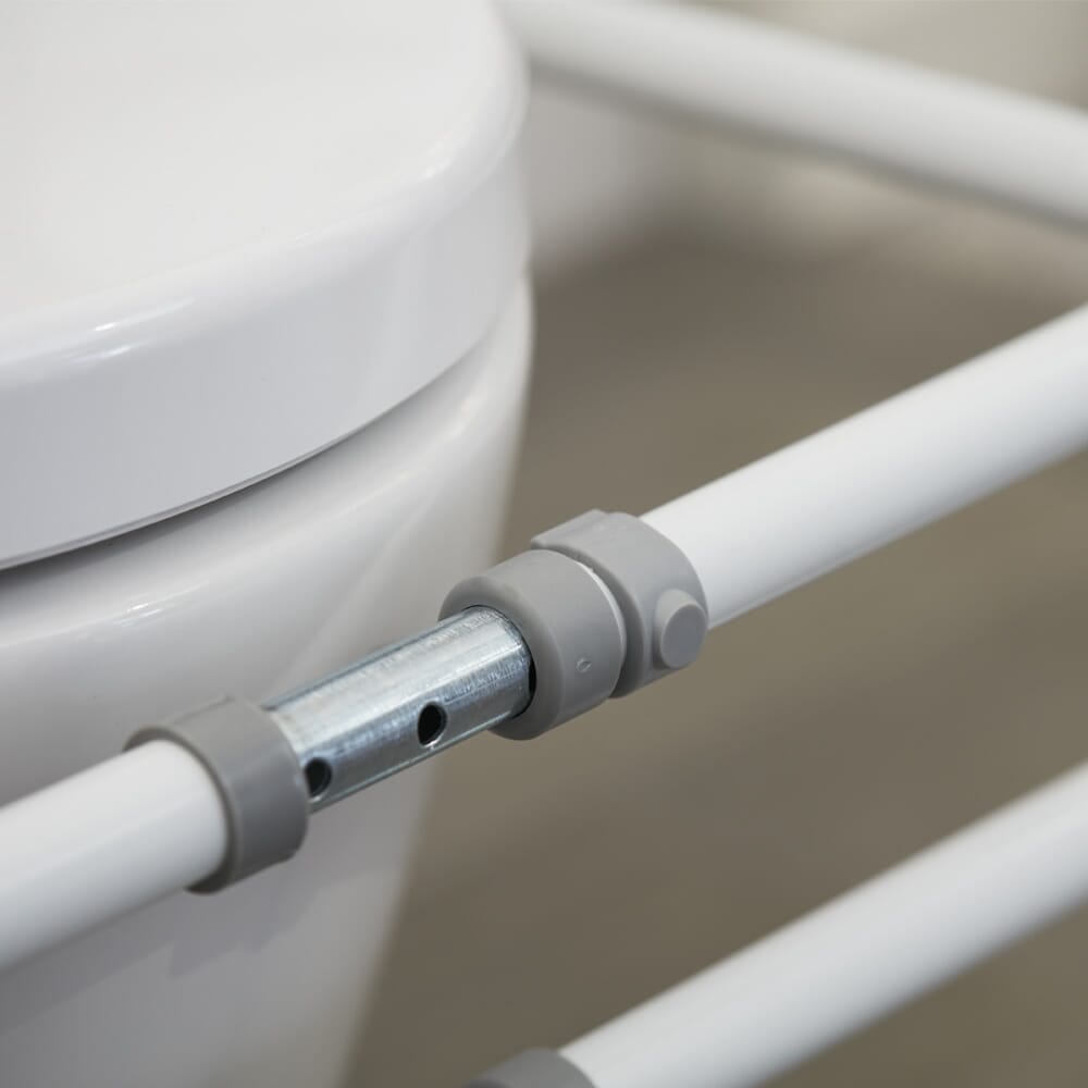 Close-up of a feature of NRS Width Adjustable Economy Toilet Frame.