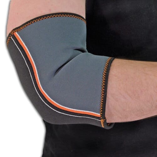 Neoprene Elbow Support support laid flat on a plain background, showing its breathable, elasticated material.