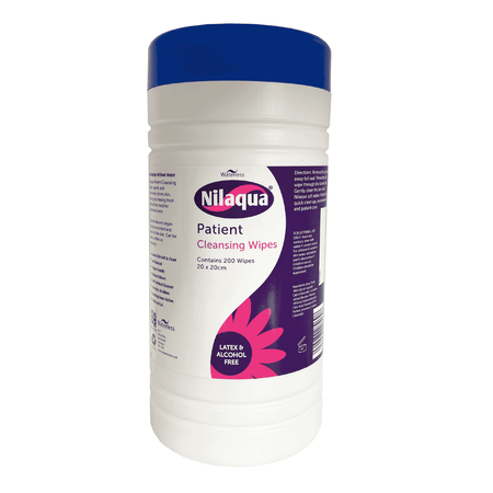 Image of Nilaqua Patient Cleansing Wipes on a plain background.