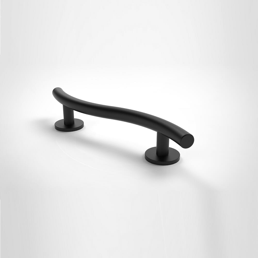 Close-up of the textured or fluted grip section on Nymas Matt Black Curved Grab Rail grab rail, highlighting the anti-slip surface.