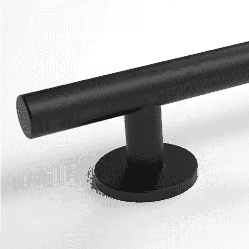 Angled view of Nymas Matt Black Straight Grab Rail showing its shape, whether straight, curved or right-angled.