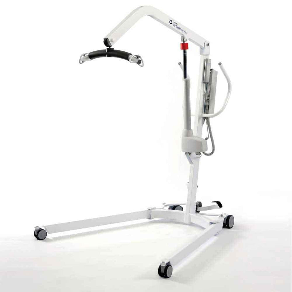 Full view of OXFORD Major 200 Hoist mobile hoist on a plain background, showing the wheeled base, upright mast and sling attachment.