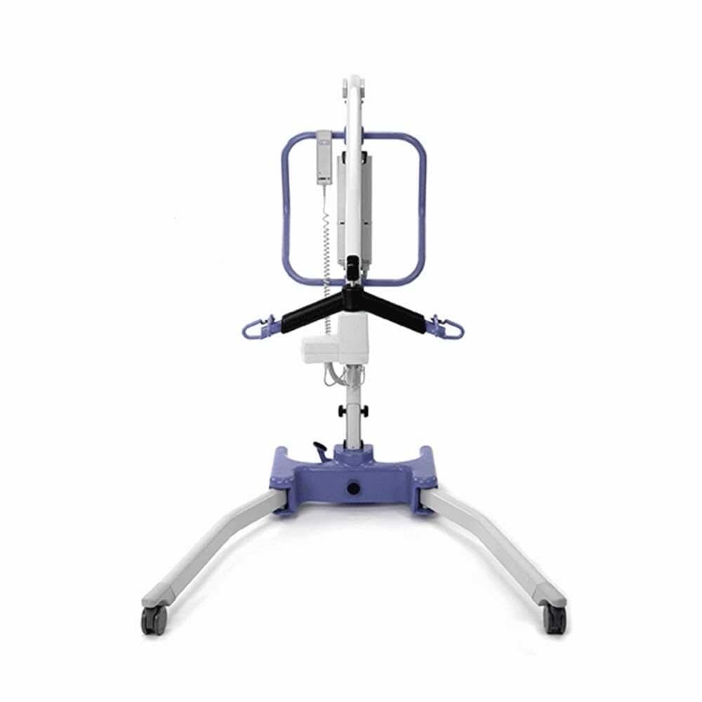 Oxford Advance Folding Electric Hoist hoist being used to lift a person, demonstrating safe patient transfer.