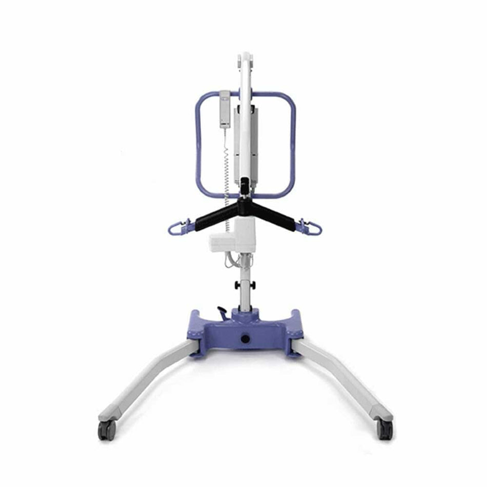 Oxford Advance Folding Electric Hoist hoist being used to lift a person, demonstrating safe patient transfer.