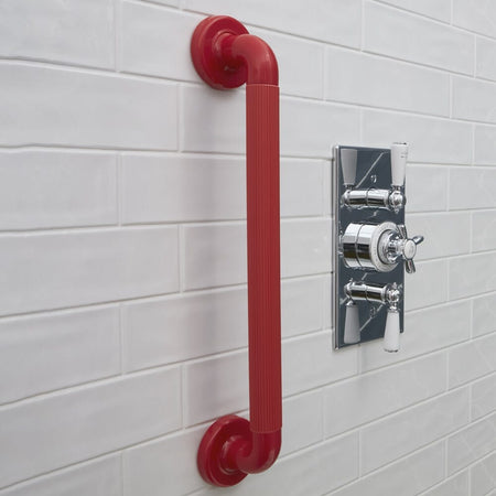Close-up of the textured or fluted grip section on Plastic Fluted Grab Rail-450mm 18-Red grab rail, highlighting the anti-slip surface.