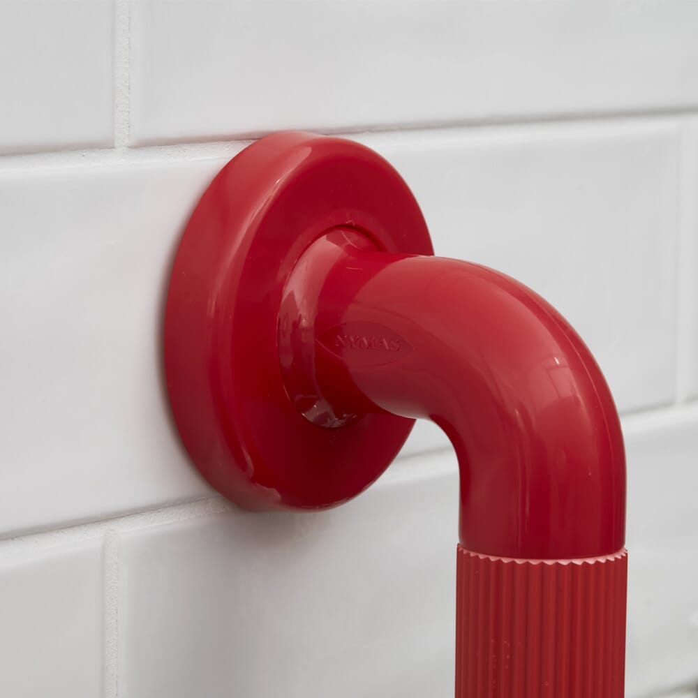 Angled view of Plastic Fluted Grab Rail-450mm 18-Red showing its shape, whether straight, curved or right-angled.
