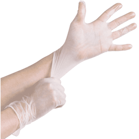 Pair of Powder Free Vinyl Gloves arthritis gloves on a plain background, showing the open-finger design and stretchy fabric.