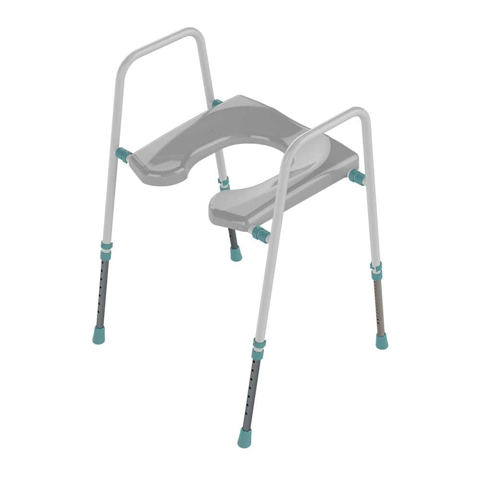 Image of Prima Flat Pack Toilet Frame and Horseshoe Seat on a plain background.