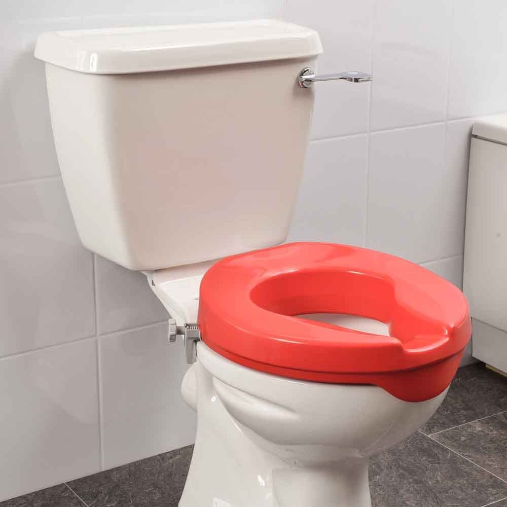 Close-up of a feature of Red Raised Toilet Seat.