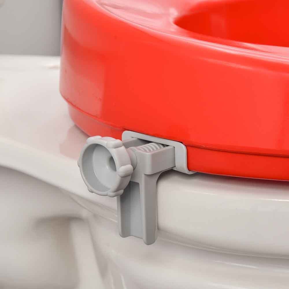 Lifestyle image of Red Raised Toilet Seat being used in a real-life setting.