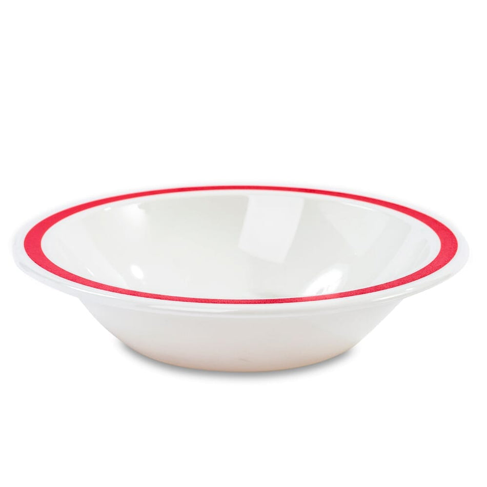 Image of Red Rimmed Bowl on a plain background.
