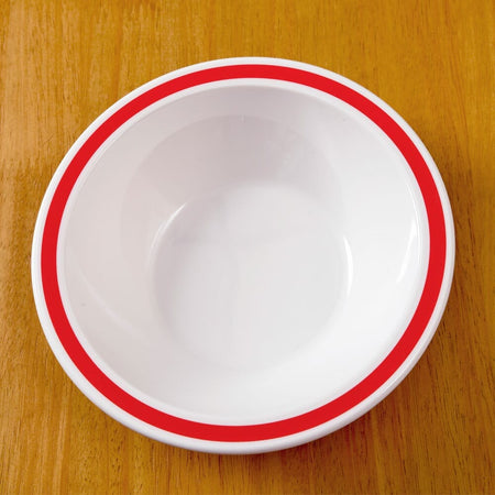 Close-up of a feature of Red Rimmed Bowl.