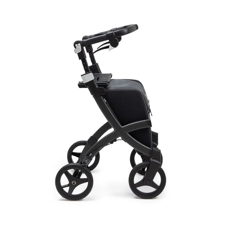 Front view of Rollz Flex 2 0 Rollator rollator with seat and padded backrest, showing the handlebars and brake cables.