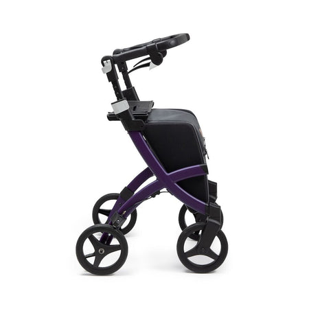 Front view of Rollz Flex 2 0 Rollator rollator with seat and padded backrest, showing the handlebars and brake cables.