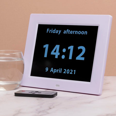 Close-up of a feature of Rosebud Reminder Clock-Dementia Clock.