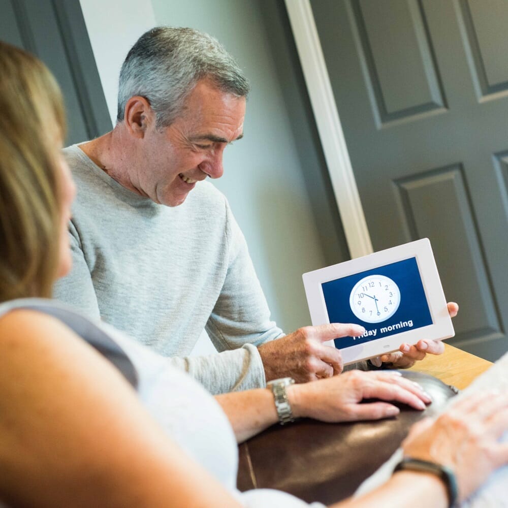 Diagram or packaging of Rosebud Reminder Clock-Dementia Clock highlighting dimensions or features.