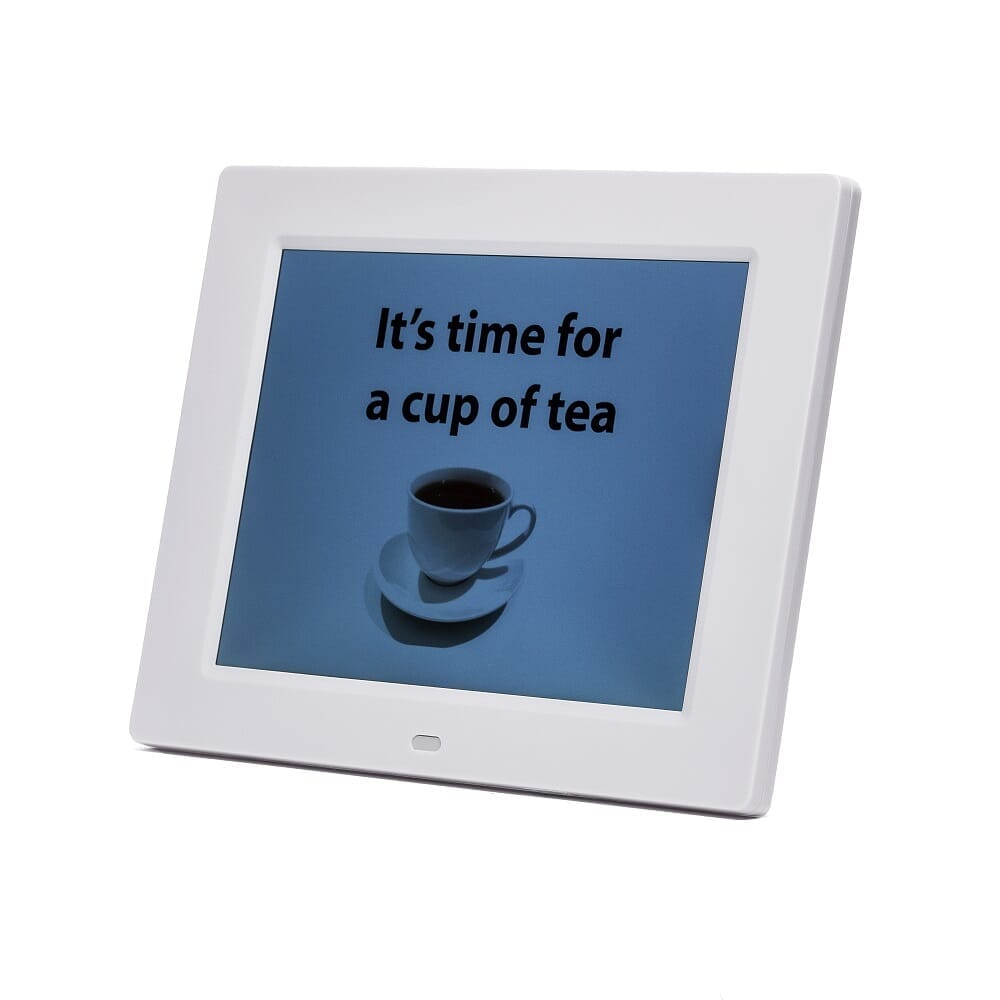 Diagram or packaging of Rosebud Reminder Clock-Dementia Clock highlighting dimensions or features.