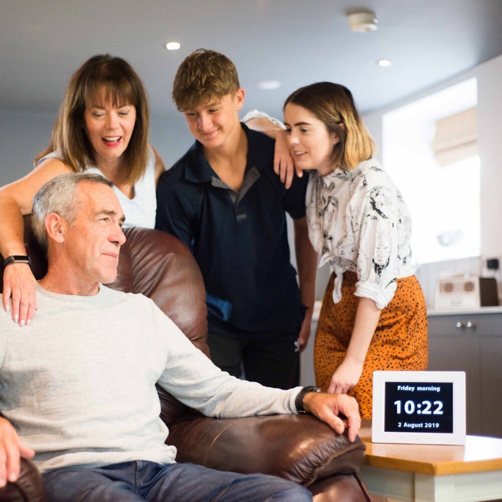 Diagram or packaging of Rosebud Reminder Clock-Dementia Clock highlighting dimensions or features.
