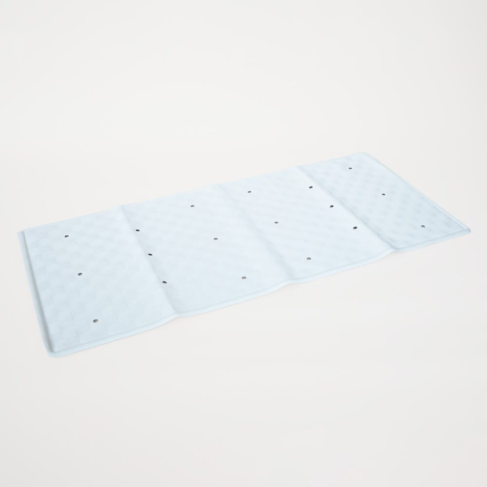 Diagram or packaging of Rubber Bath Mat highlighting dimensions or features.