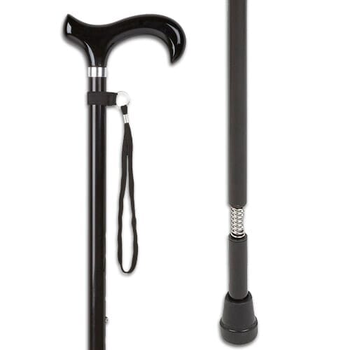 Full view of Shock Absorbing Walking Stick walking stick on a plain background, showing its handle, shaft and ferrule.