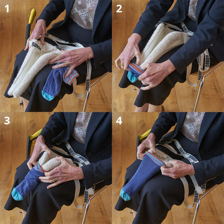 Lifestyle image of Soxon Sock and Stocking Aid being used in a real-life setting.