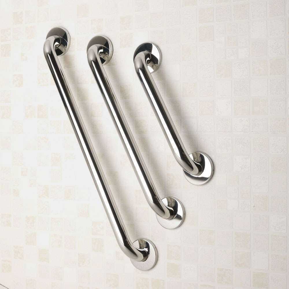 Close-up of a wall mounting plate on Stainless Steel Grab Rail grab rail showing screw holes for secure installation.