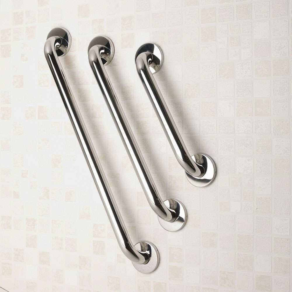 Close-up of a wall mounting plate on Stainless Steel Grab Rail grab rail showing screw holes for secure installation.