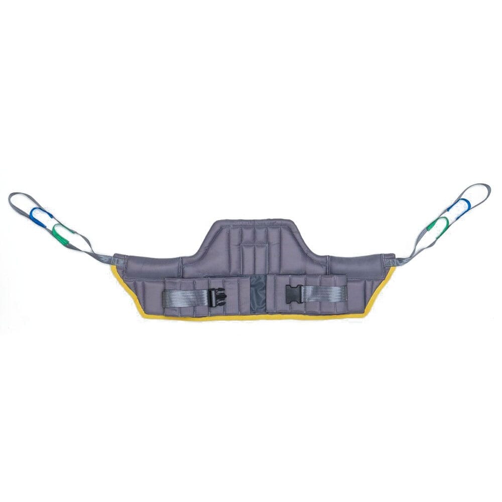 Stand Aid Sling hoist being used to lift a person, demonstrating safe patient transfer.