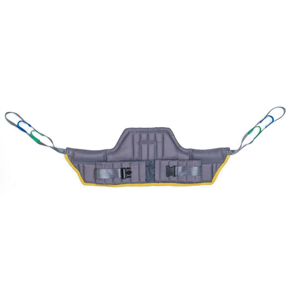 Stand Aid Sling hoist being used to lift a person, demonstrating safe patient transfer.