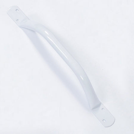 Full view of Steel Grab Rail grab rail with circular wall plates and a textured grip, designed to provide support in bathrooms and other areas.