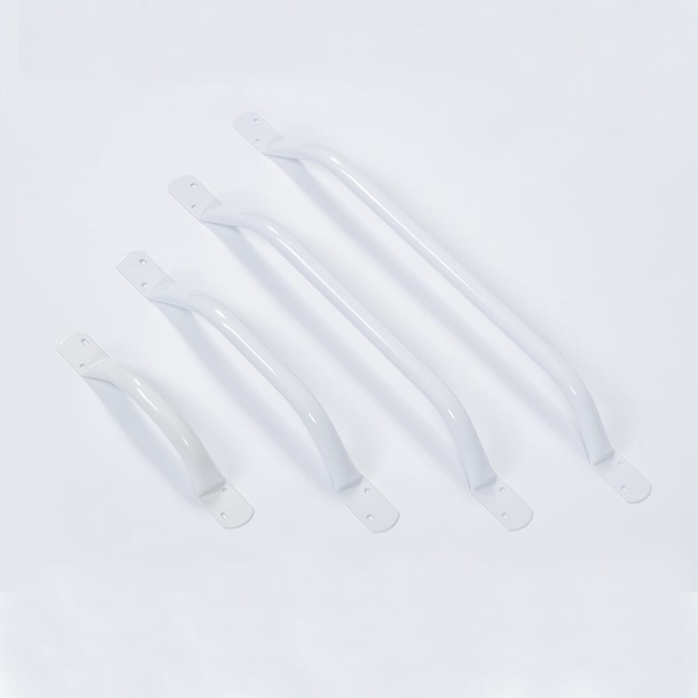 Close-up of a wall mounting plate on Steel Grab Rail grab rail showing screw holes for secure installation.