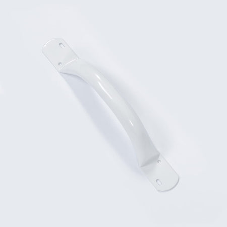 Full view of Steel Grab Rail grab rail with circular wall plates and a textured grip, designed to provide support in bathrooms and other areas.