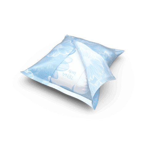 Diagram or packaging of TENA Discreet Protect Maxi Incontinence Pads highlighting dimensions or features.