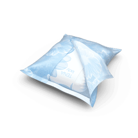 Diagram or packaging of TENA Discreet Protect Maxi Incontinence Pads highlighting dimensions or features.