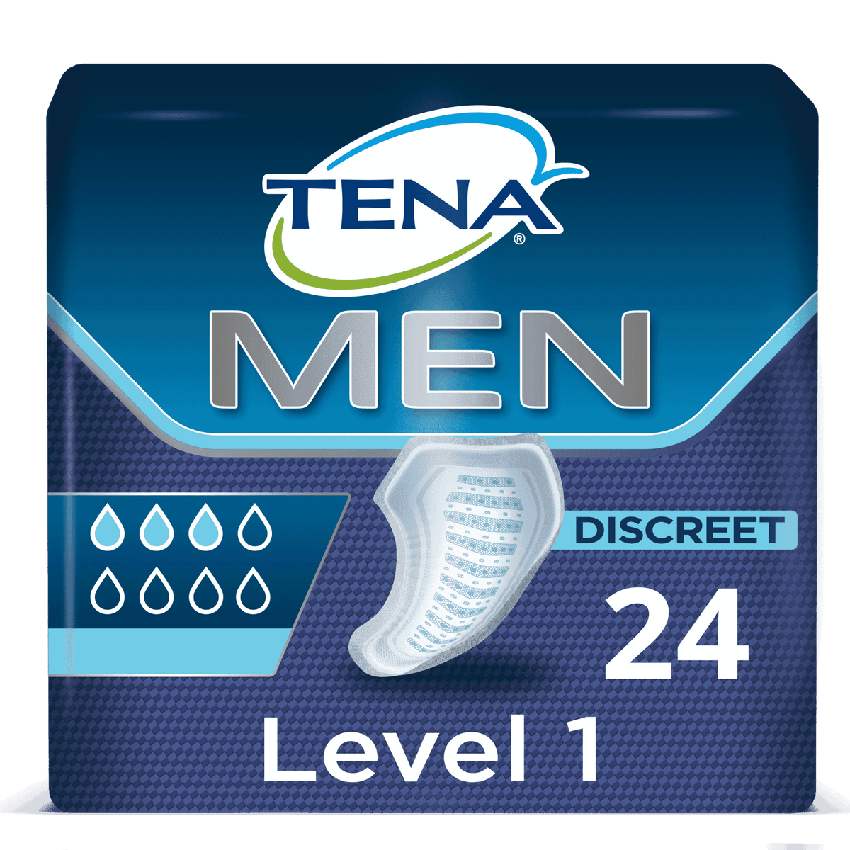 Image of TENA Men Discreet Incontinence Pads on a plain background.