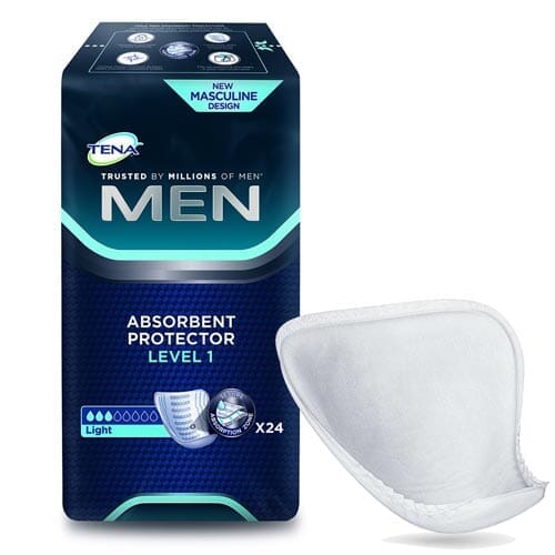 Image of TENA Men Discreet Incontinence Pads on a plain background.