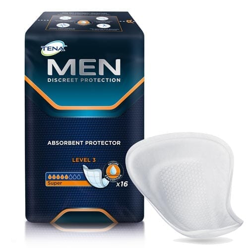 Image of TENA Men Discreet Incontinence Pads on a plain background.