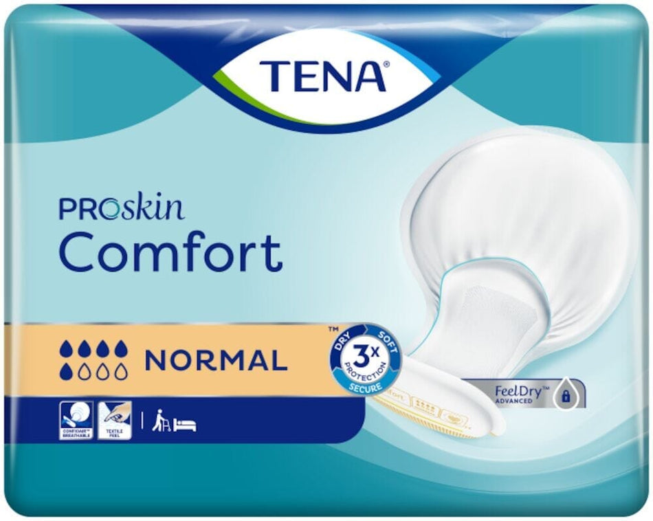 Image of TENA ProSkin Comfort Incontinence Pads on a plain background.