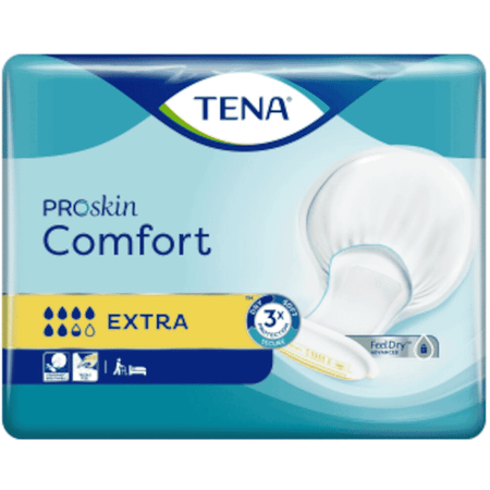 Image of TENA ProSkin Comfort Incontinence Pads on a plain background.