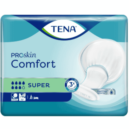Image of TENA ProSkin Comfort Incontinence Pads on a plain background.