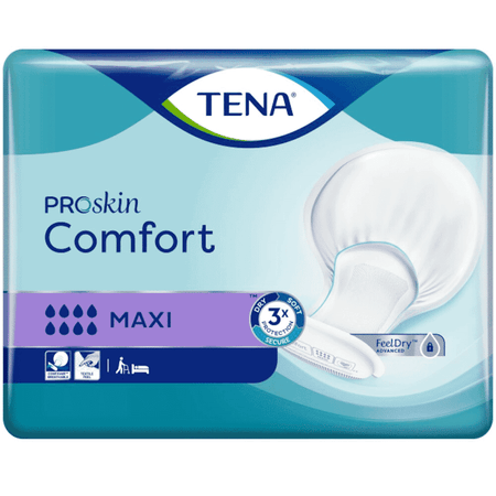 Image of TENA ProSkin Comfort Incontinence Pads on a plain background.