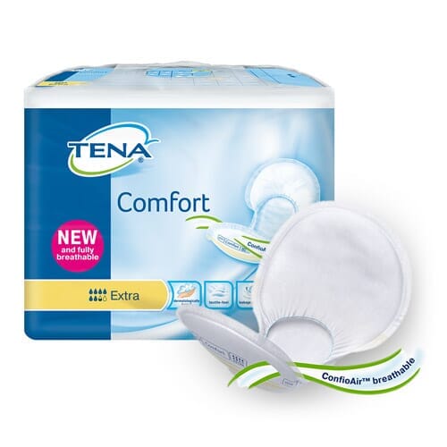 Image of TENA ProSkin Comfort Incontinence Pads on a plain background.