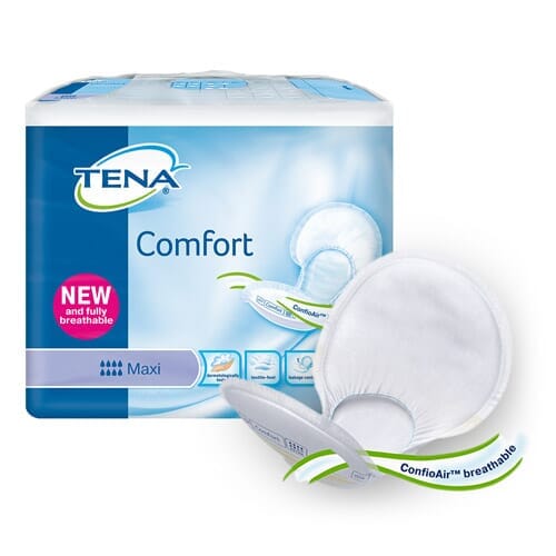 Image of TENA ProSkin Comfort Incontinence Pads on a plain background.