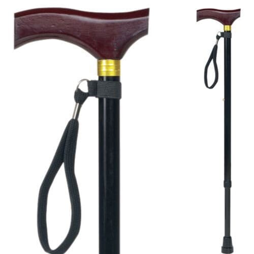 Full view of T Handle Height Adjustable Walking Stick walking stick on a plain background, showing its handle, shaft and ferrule.