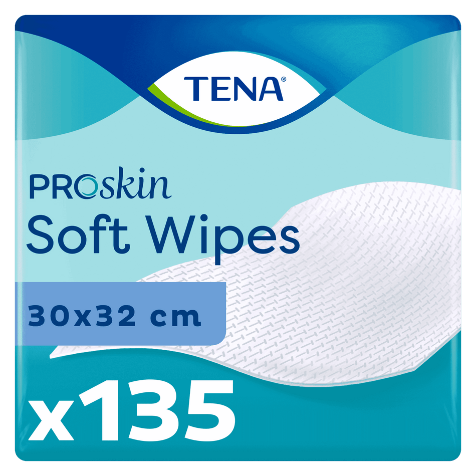 Image of Tena Dry Wipes on a plain background.